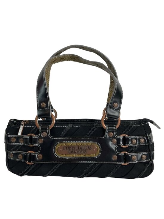 Pepe Jeans Handbags - Pepe Jeans Purse Small Black Denim Frayed Vintage Brass Hardware London Rare Y2K